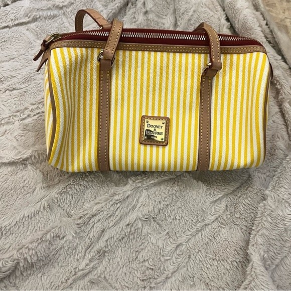 Dooney and Bourke Yellow and White Striped Barrel Bag - Picture 3 of 12